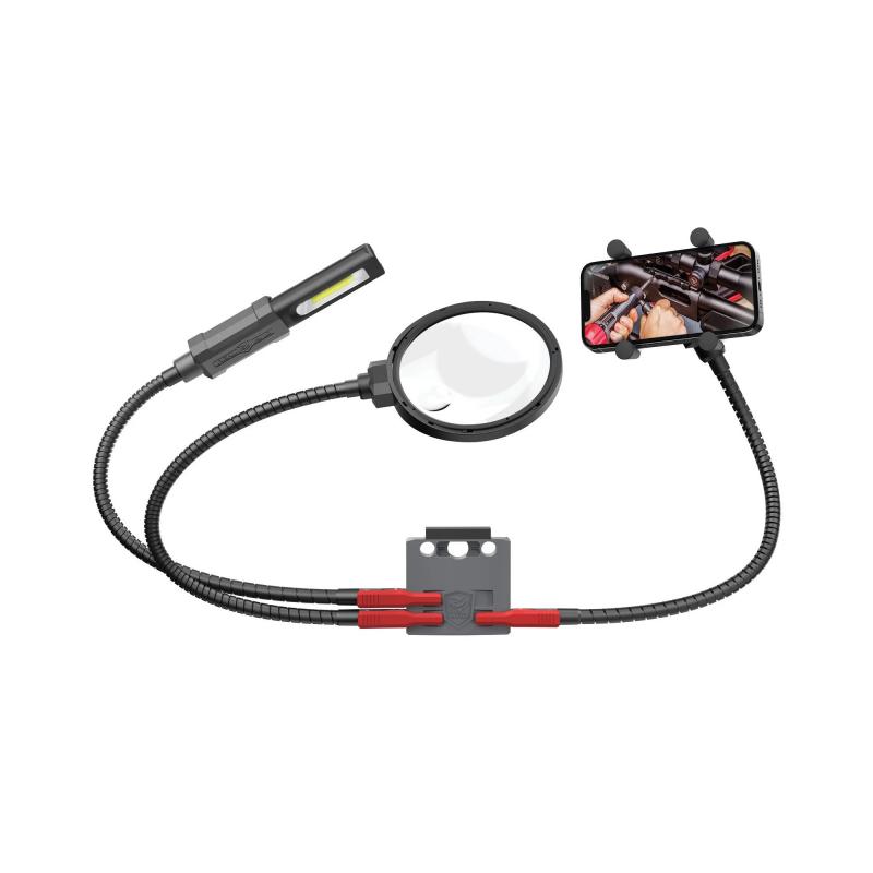 Smart-Mount Accessory System, Articulating Arms with Light, Phone Holder, and Magnifying Glass, Black and Gray AVMVACC