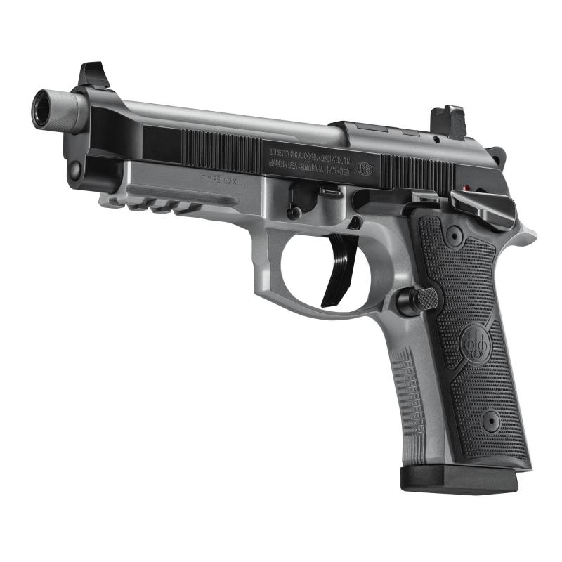 92XI SAO Tactical, Semi-automatic, Single Action Only, Full Size Pistol, 9MM, 5.1" Threaded Barrel, 1/2x28, Cerakote Finish, Black Slide and Controls, Silver Frame and Barrel, Optic Ready, Ambidextrous Safety, Suppressor Sights, 15 Rounds, 2 Magazines J9