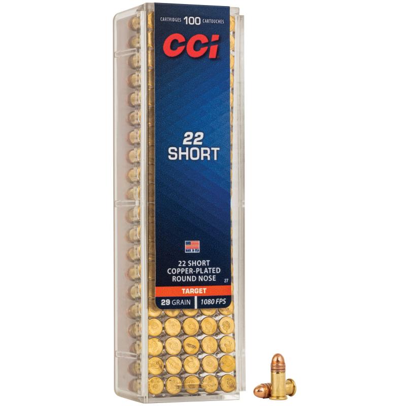 High Velocity .22 Short 29 Grain Copper Plated Round Nose 100 Round Box