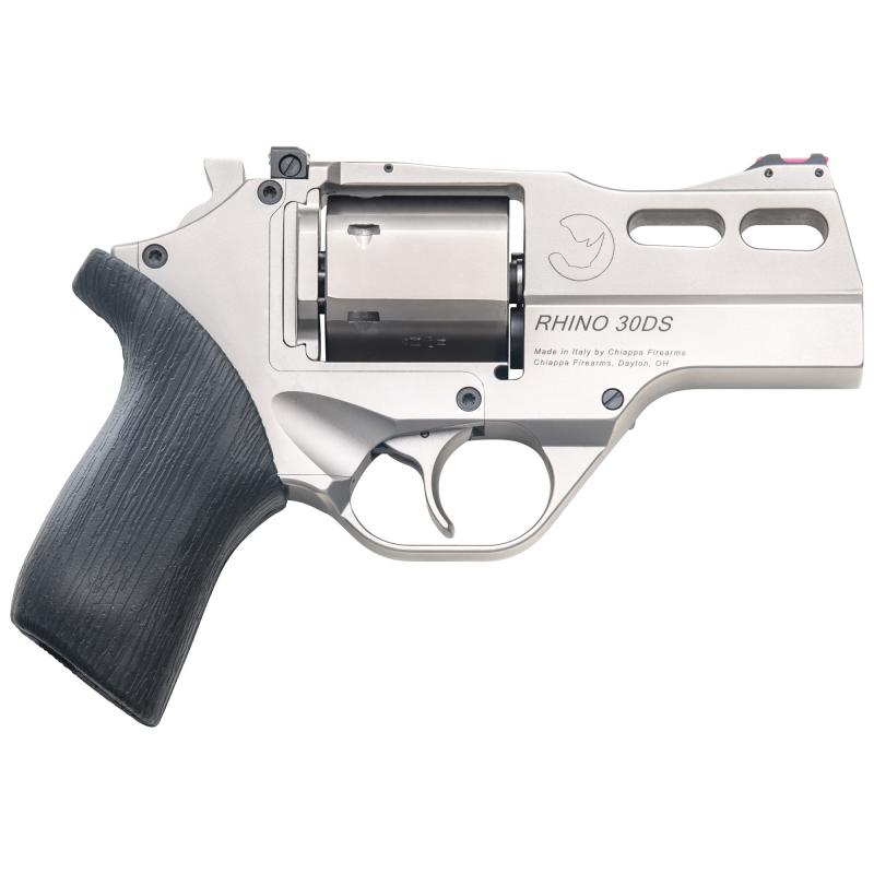 Rhino, 30DS, Revolver, Double Action/Single Action, 357 Magnum, 3" Barrel, Alloy Frame, Chrome Finish, Rubber Grips, 6Rd, 3 Moon Clips, Adjustable Rear Sight and Fiber Optic Front Sight 340.290