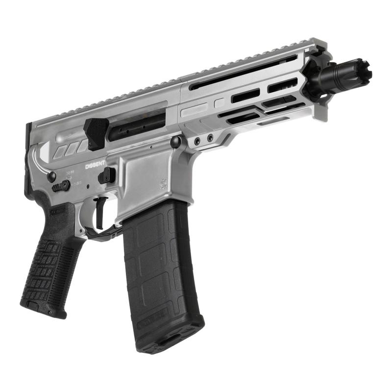 Dissent MK4, Semi-automatic Pistol, 300BLK, 6.5" Barrel, Cerakote Finish, Titanium, CMMG Zeroed Linear Compensator, 5.5" Free Float M-LOK Handguard, Zeroed Pistol Grip, 1913 Picatinny Rail End Cap, Manual Safety, 30 Rounds, 2 Magazines 30A0E33-TI