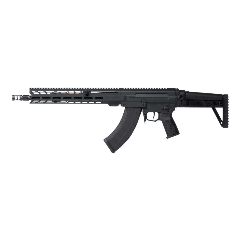 DISSENT MK47, Semi-automatic Rifle, 7.62X39mm, 14.3" Medium Taper Barrel, 16.1" OAL with Pinned and Welded ZEROED SVD Muzzle Brake, Cerakote Finish, Sniper Gray, Free Float M-LOK Handguard, DISSENT Side Folding Stock, Manual Safety, 30 Rounds, 2 Magazine