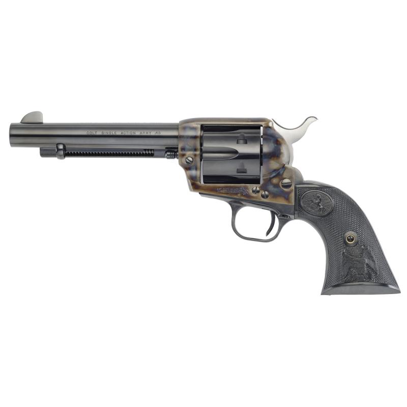 Single Action Army .45 Colt 5.5 Inch Barrel Case Hardened Blue Finish Black Composite Grips 6 Round