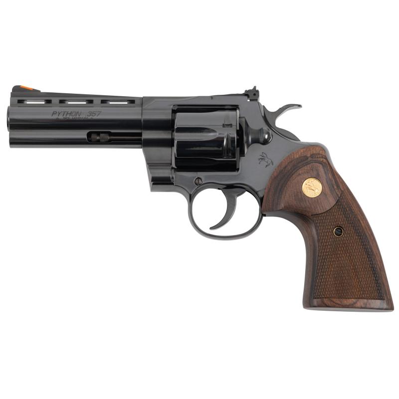 Python | 357 Magnum, 4.25" Barrel, Steel, Blue Finish, Walnut Grips, Red Ramp Front/Adjustable Rear Sight, 6 Rounds PYTHON-BP4WTS Double Action Only Revolver