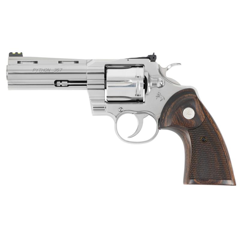 Python Target, Revolver, 357 Magnum, 4.25" Barrel, Stainless Steel Finish, Walnut Medallion Grip, Adjustable Rear Sight, Green Fiber Optic Front Sight, 6 Rounds PYTHON-SP4WFT-G