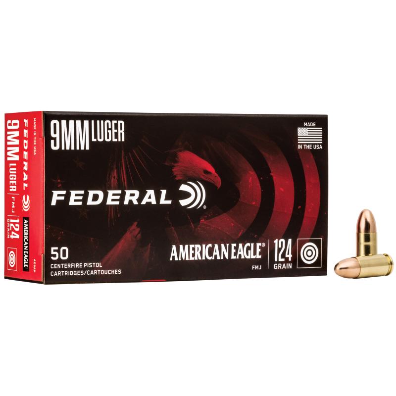 American Eagle 9mm Luger 124 Grain Full Metal Jacket Box of 50 Rounds