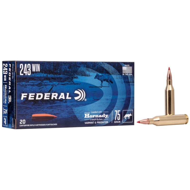 Varmint and Predator, V-Max, 243 Winchester, 75 Grain, 20 Round Box V243VM75