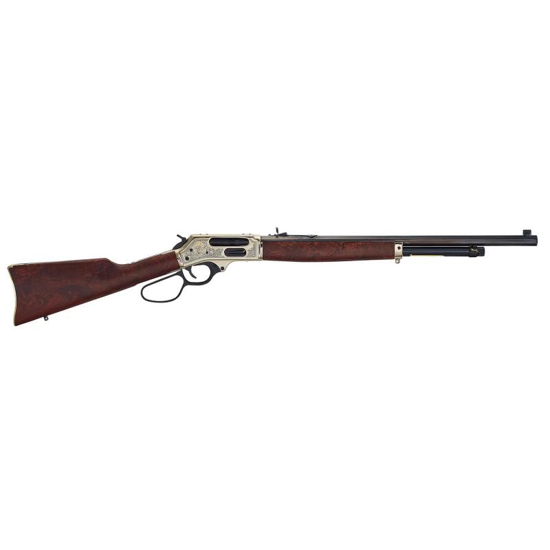 Brass, Wildlife Edition, Lever Action Rifle, 45-70 Government, 22" Octagon Barrel, Brass Receiver, Bear and Moose Engraving, Large Loop Lever, Side Gate, Fully Adjustable Semi Buckhorn Sights, American Walnut Stock, 4 Rounds H010BGWL
