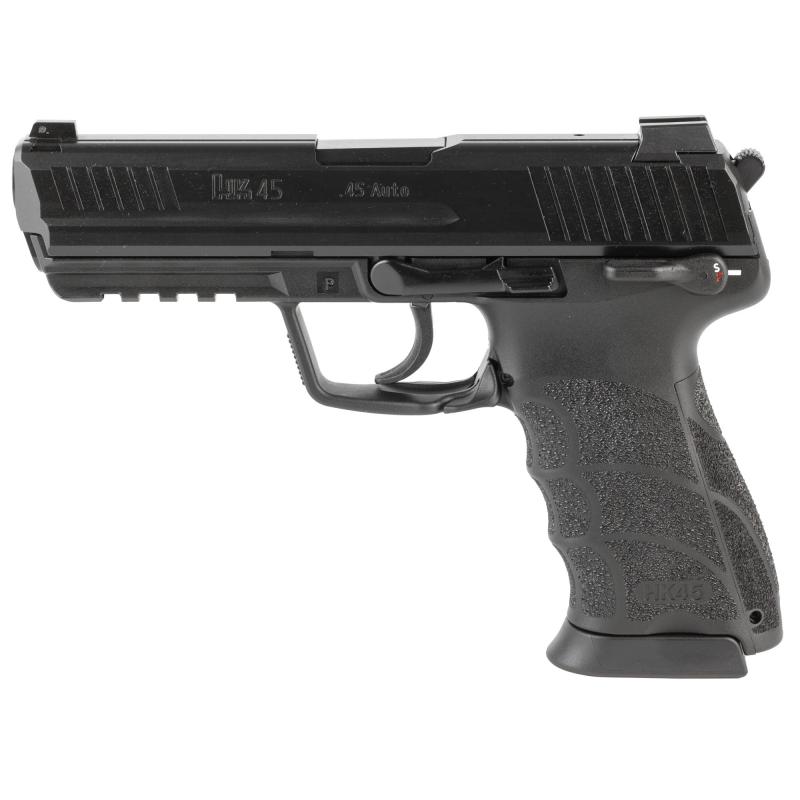 HK45, Semi-automatic, V1 DA/SA, Full Size, 45 ACP, 4.46" Barrel, Matte Finish, Black, Manual Safety, Front Night Sight, 10 Rounds, 2 Magazines 81001113