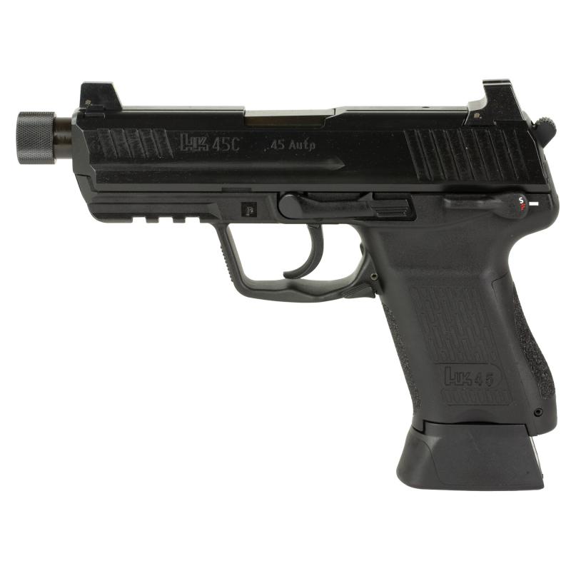 HK45C Tactical, Semi-automatic, V1 DA/SA, Compact, 45 ACP, 4.57" Threaded Barrel, Matte Finish, Black, Manual Safety, Front Night Sight, 10 Rounds, 2 Magazines 81001115