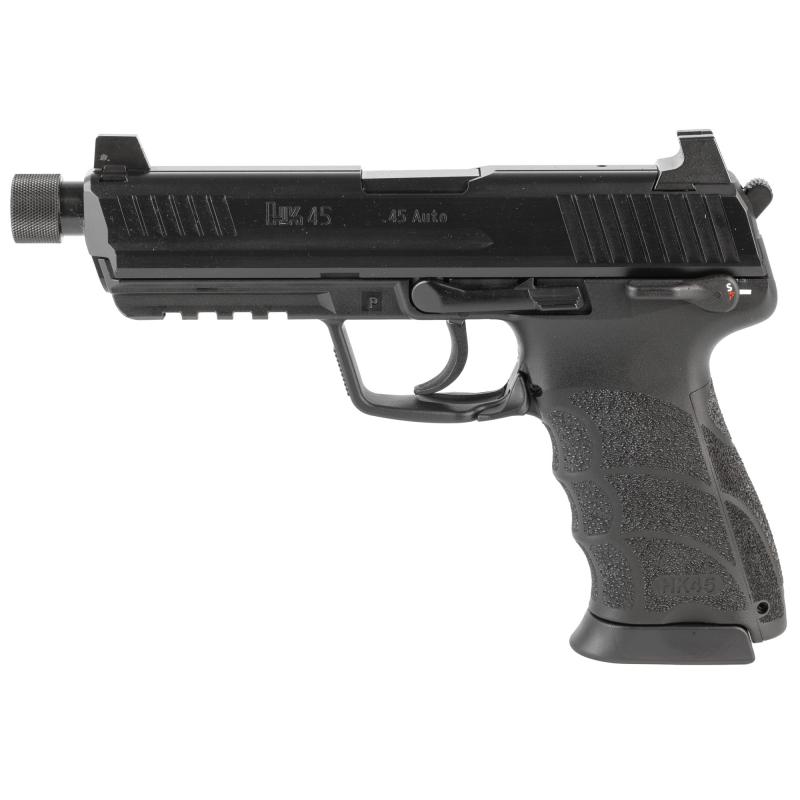 HK45 Tactical, Semi-automatic, V1 DA/SA, Full Size, 45 ACP, 5.2" Threaded Barrel, Matte Finish, Black, Manual Safety, Front Night Sight, 10 Rounds, 2 Magazines 81001117