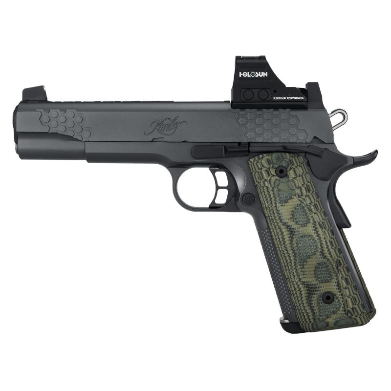 KHX CUSTOM (OI), 1911, Semi-automatic, Full Size, 45ACP, 5" Barrel, Matte Finish, Black, G-10 Grips,Optic Ready, Mounted Holoson HE507C-GR-X2 Optic, 8 Rounds 3000433