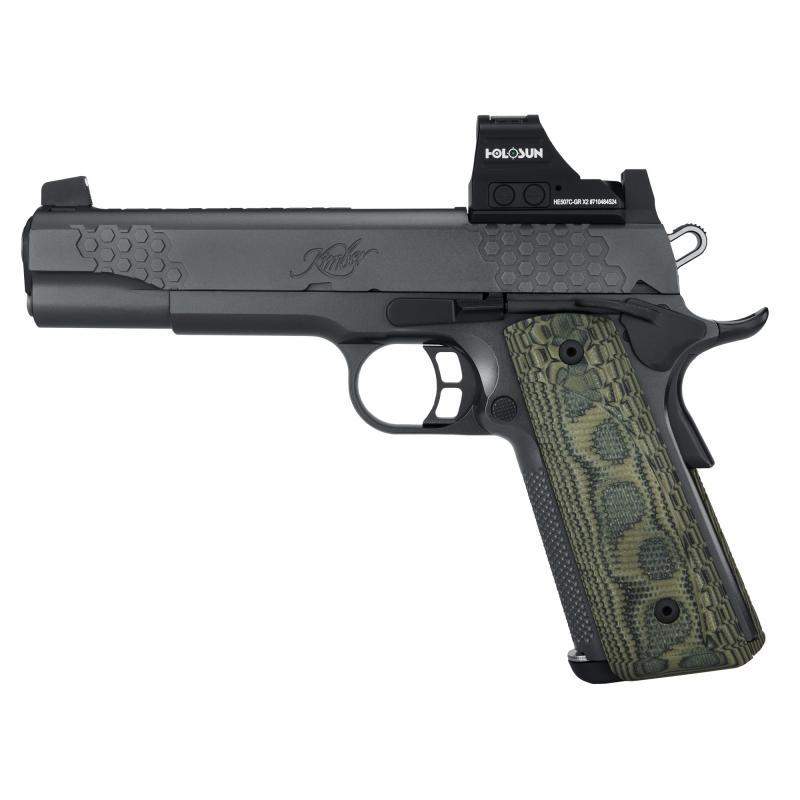 KHX CUSTOM (OI), 1911, Semi-automatic, Full Size, 9MM, 5" Barrel, Matte Finish, Black, G-10 Grips, Optic Ready, Mounted Holoson HE507C-GR-X2 Optic, 9 Rounds 3000434