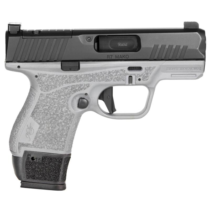 R7 Mako, Semi-automatic, Striker Fired, Polymer Frame Pistol, Compact, 9MM, 3.37" Barrel, Matte Finish, Gray Frame/Black Slide, Optics Ready, Night Sights, 5 Magazines, (1)-11 Round, (1)-13 Round and (3)-15 Round, Includes MFT Holster and Range Bag 38000