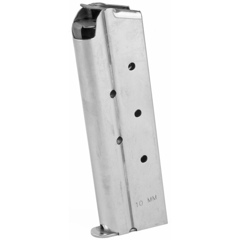 Magazine, 10MM, 8 Rounds, Fits 1911, Includes 1 Thick and 1 Thin Base Pad, Stainless, Silver 849-10