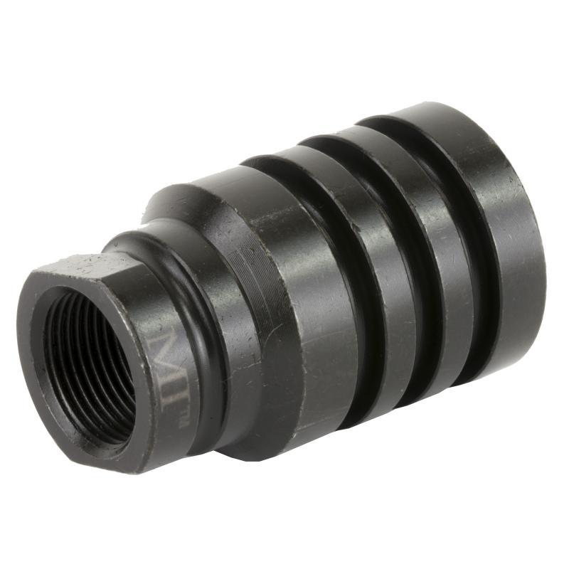 Blast Diverter, 5/8-24 Threads, Fits 30 Caliber Pistols or Rifles, Linear Comp Design Diverts Muzzle Blast Forward, Black Finish MI-30PBD