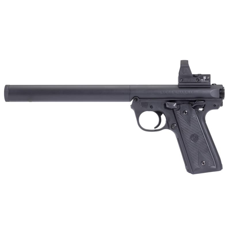 RUGER MKIV-SD Integrally Suppressed, Single Action, Semi-automatic, Metal Frame Pistol, Full Size, 22LR, 5.9" Barrel, Alloy, Blued Finish, Checkered Black Synthetic Grips, Leupold Delta Point Pro Red Dot, 10 Rounds, 1 Magazine MXM-48352