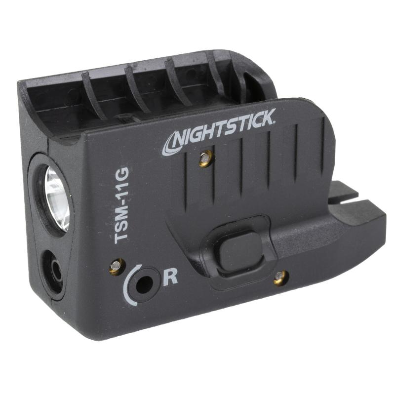 TSM-11G, Subcompact Tactical Weapon-Mounted Light w/ Green Laser, For Glock 43/43X/48 150 Lumens, 2,700 Candela, Black, .75 Hours of Runtime, IP-X4 Water-Resistant, Rechargeable Battery TSM-11G