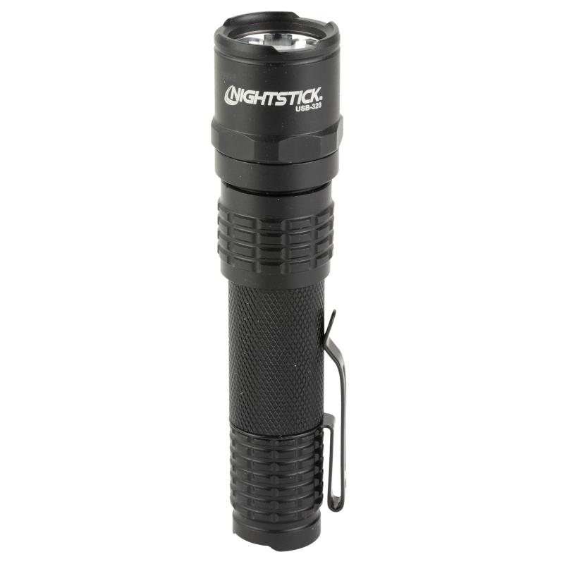 USB-320, Rechargeable EDC Flashlight, 320 Lumens, 3,100 Candela, Black, 1.5 Hours of Runtime, IP-X7 Waterproof USB-320