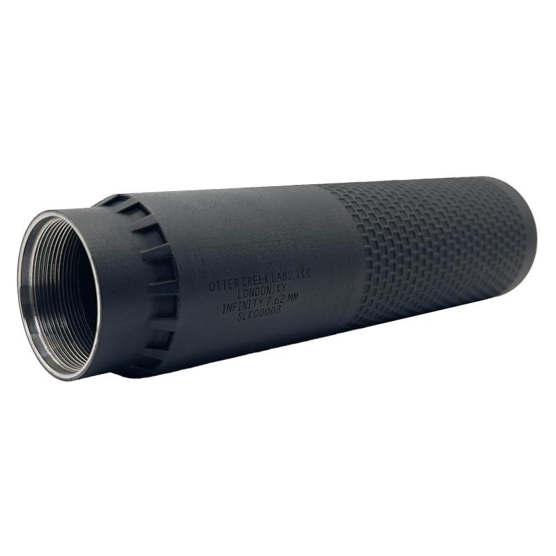 Infinity, Rifle Suppressor, 7.62MM, Inconel Construction, Black, Includes Vented and Solid End Cap, Hub Compatible, No Mount Included INF762