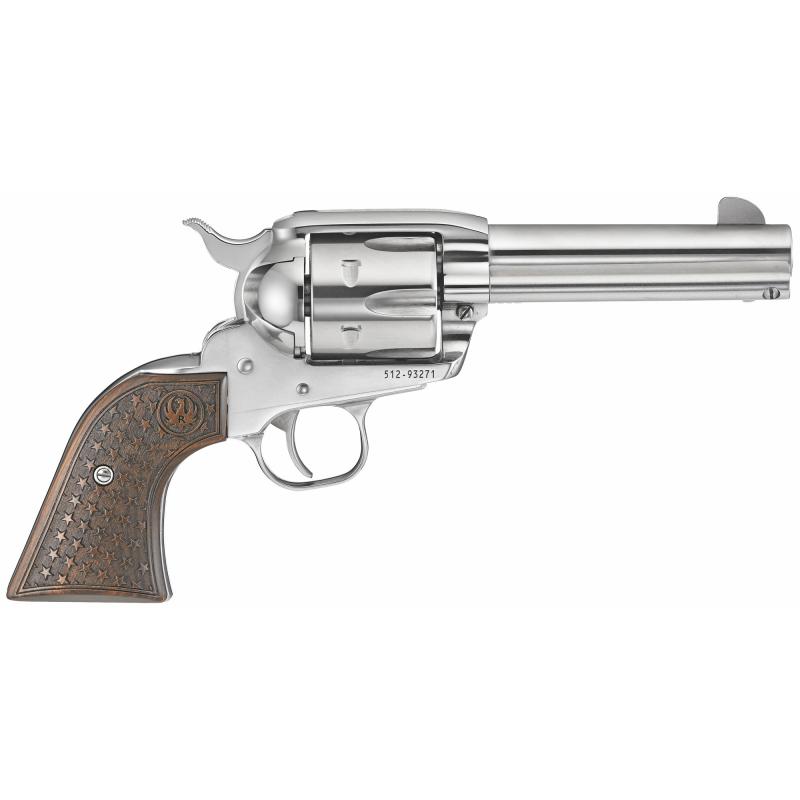 Vaquero, Revolver, Single Action, 45 Long Colt, 4.62" Barrel, Stainless Steel Frame, Silver Color, Star Engraved Hardwood Grips, 6Rd 05158