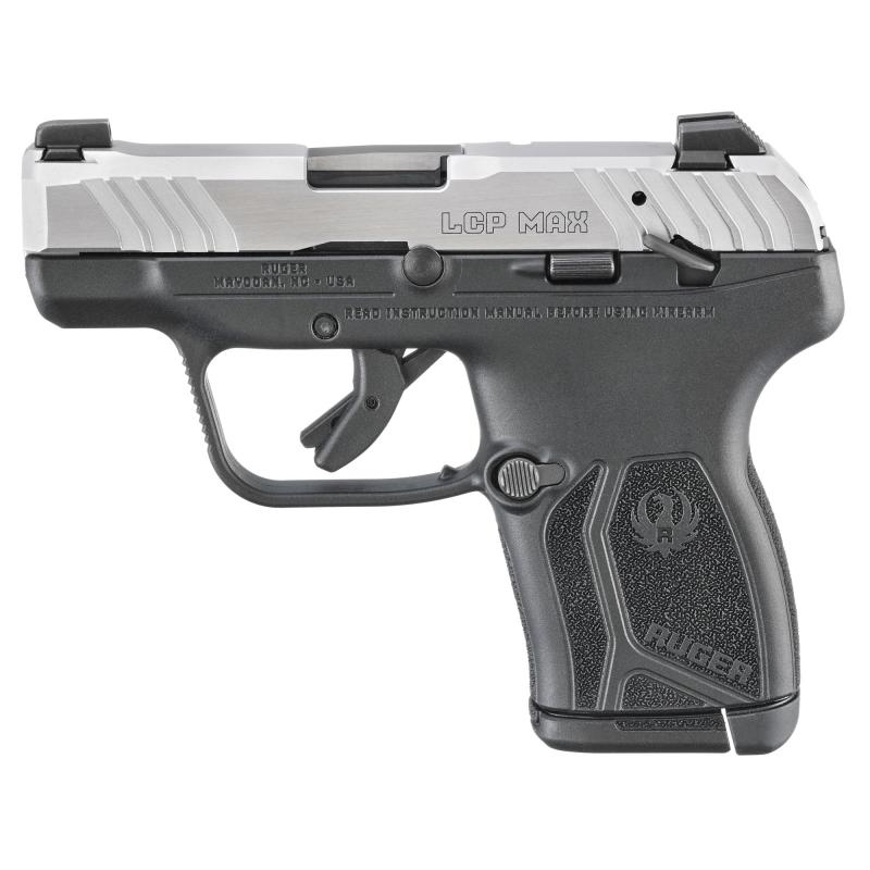LCP MAX, Double Action Only, Semi-automatic, Polymer Frame Pistol, Compact, 380ACP, 2.8" Barrel, Matte Stainless Finish with Polished Sides, Black Frame, Tritium Front Sight with White Outline and Drift Adjustable Rear Sight, Manual Thumb Safety, 10 Roun