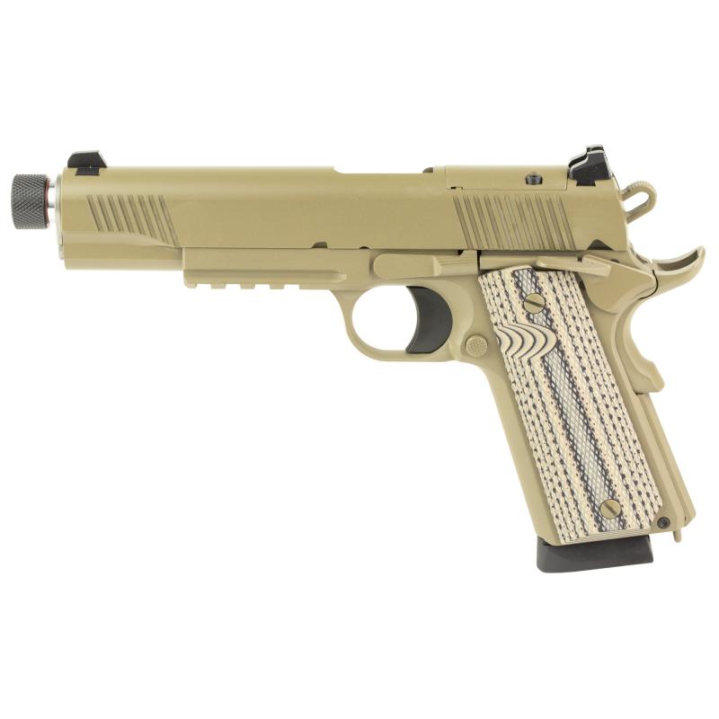Duty B45RDG, 1911, Semi-automatic, Steel Frame Pistol, Full Size, 45ACP, 5" Threaded Barrel, Cerakote Finish, Flat Dark Earth, Rail, G10 Grips, Novak Carry Night Sights with Dots, 8 Rounds, 2 Magazines 10100565