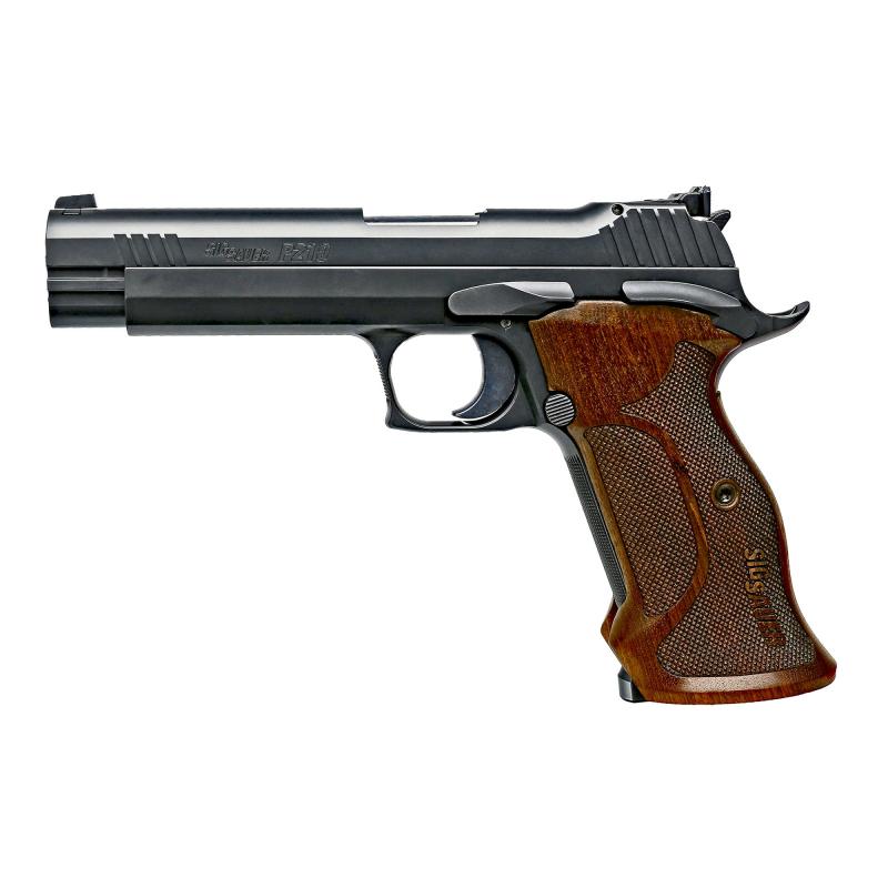 P210 Target |9mm 5 Inch Barrel, Black Nitron Coated Stainless Steel Slide/Frame, Fiber Optic Front Sight/Adjustable Rear Sight Custom Walnut Target Grips, 2 8 Round Magazines
