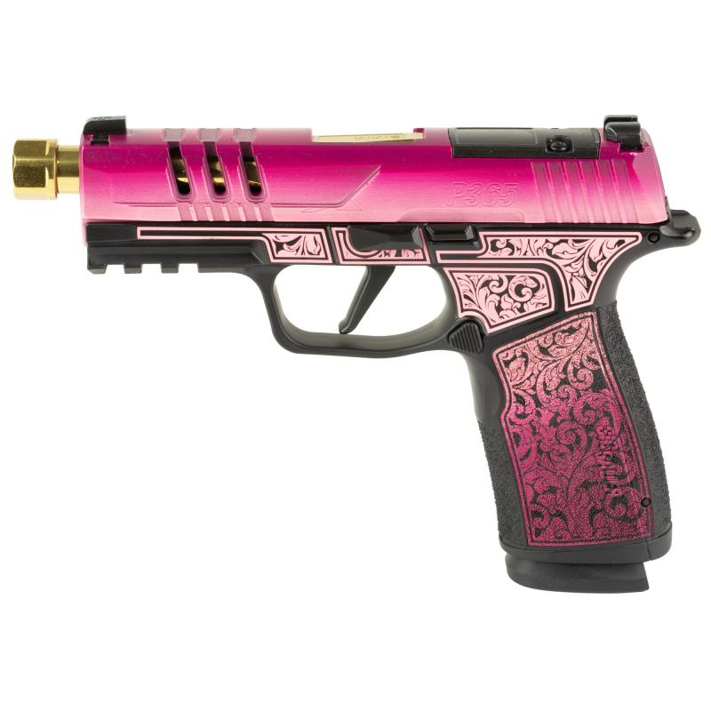 P365, XMacro, Striker Fired, Semi-automatic, Polymer Framed Pistol, Sub-Compact, 9MM, 4.3" Zaffiri Precision Threaded Gold Barrel, Cerakote Finish, Lady Bug, XRAY3 Day/Night Sights, Optic Ready, 17 Rounds, 2 Magazines 365XCA-9-BXR3