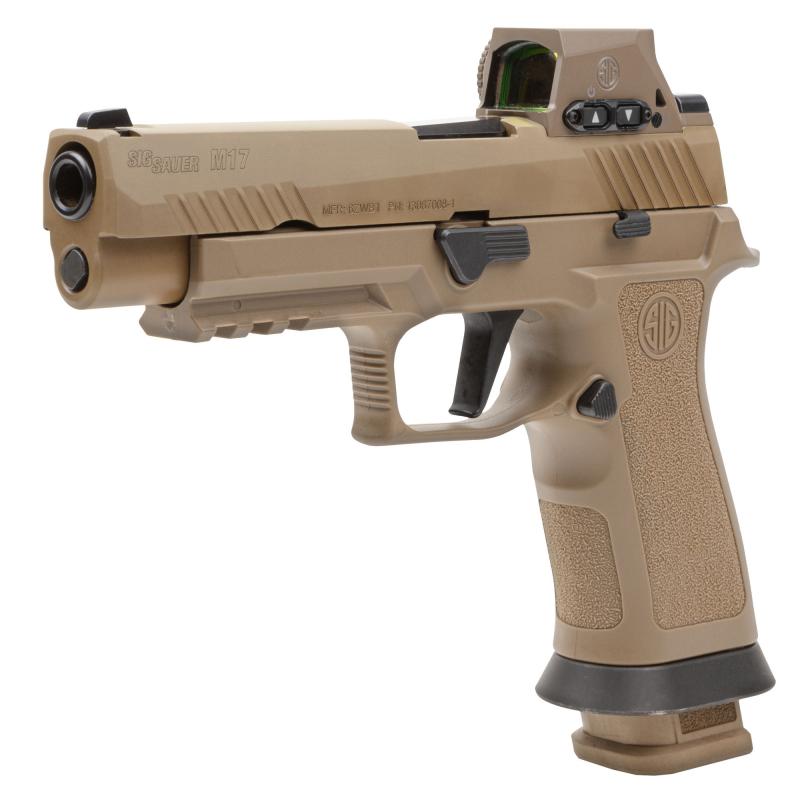 P320 M17X |9MM, 4.7" Barrel, PVD Finish, Coyote Tan, RomeoM17 Red Dot Sight, SIGLITE Night Sights, 21 Rounds, 3 Magazines, Striker Fired, Semi-automatic, Polymer Framed Pistol, Carry  M17X-9-RX