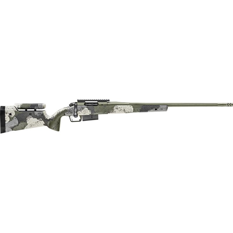 Model 2020 Waypoint, Bolt Action, 6.5 PRC, 24" Fluted Stainless Barrel, SA Radial Brake, Green Color, Mil-Spec Green Cerakote, Evergreen Camo Adjustable Carbon Fiber Stock with M-LOK, TriggerTech Adjustable Trigger, 3Rd, 1 AICS Short Action Magazine BAW9