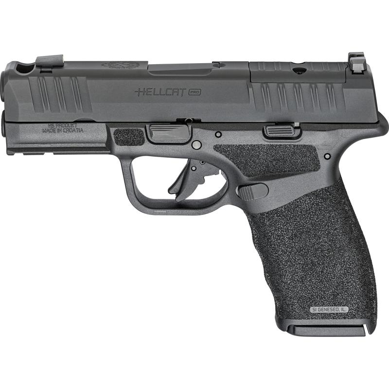 Hellcat Pro, Striker Fired, Semi-automatic, Polymer Frame Pistol, 9MM, 3.7" Hammer Forged Barrel, Melonite Finish, Black Polymer Frame, Crimson Trace CT-1500 Red Dot Sight, Textured Grip, Tritium Front Sight, Tactical Rack Rear Sight, 5 Magazines, 15 Rou