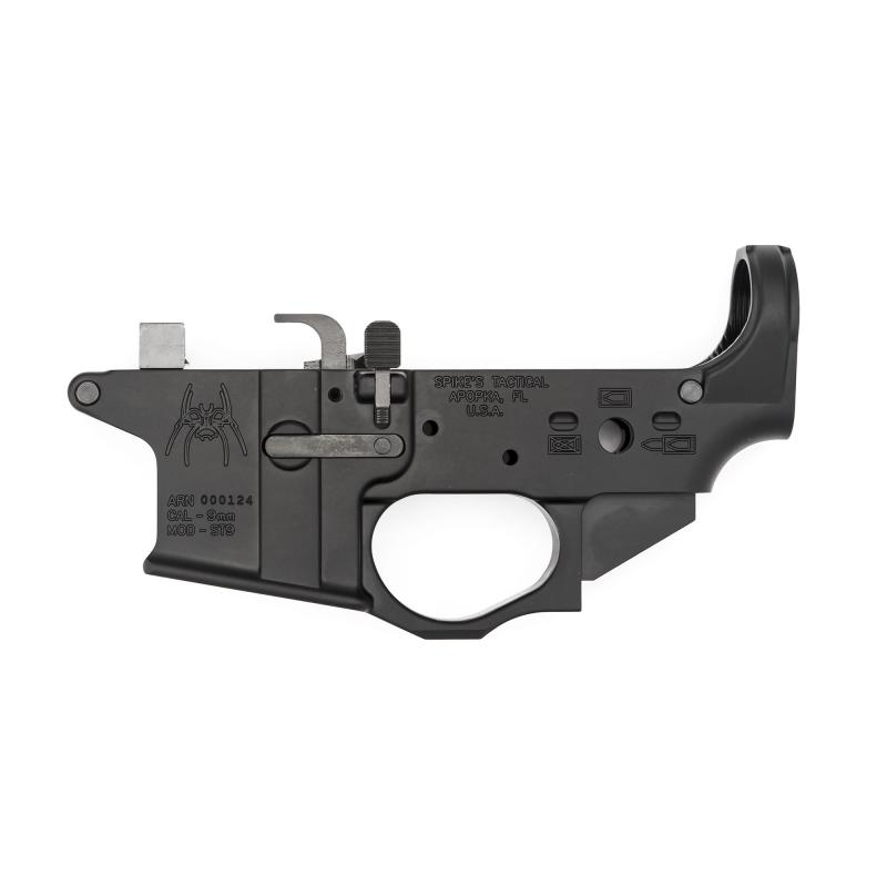 STLS910 9mm Colt Style Lower w/Spider Logo, Semi-automatic, Black Finish, Bolt Locks Back After Last Round STLS910
