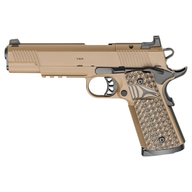 Tactical Response Pistol, Semi-automatic, 1911, Metal Frame Pistol with Rail, Full Size, 45ACP, 5" Match Grade Barrel, Cerakote Finish, Coyote Brown, AOS Optic Cut, VZ Grips Hydra G10 Grips, Front Tritium and Black Rear Sight, 8 Rounds, 3 Magazines PC912