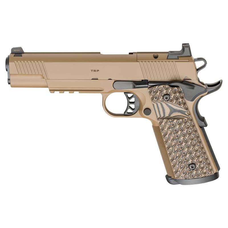 Tactical Response Pistol, Semi-automatic, 1911, Metal Frame Pistol with Rail, Full Size, 9MM, 5" Match Grade Barrel, Cerakote Finish, Coyote Brown, AOS Optic Cut, VZ Grips Hydra G10 Grips, Front Tritium and Black Rear Sight, 9 Rounds, 3 Magazines PC9129L