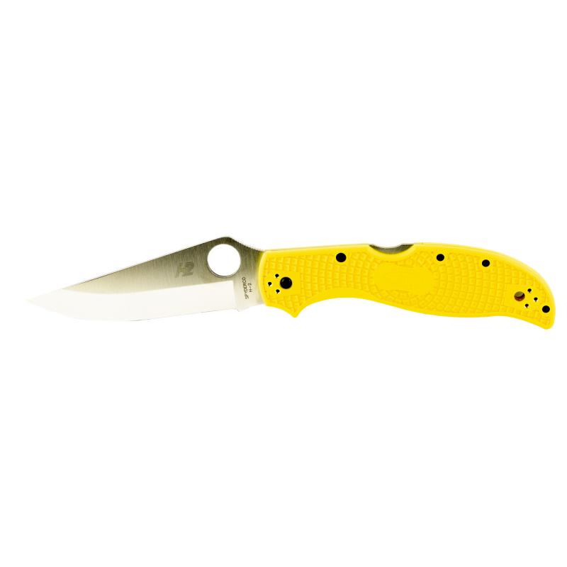 Stretch 2 Lightweight Salt, Folding Knife, Plain Edge, Yellow FRN Handle, Satin Finish, Silver, 3.95" Blade Length, H-2 Steel C258PYL