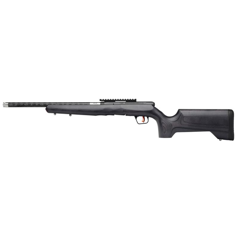 B Series Timberlite, Bolt Action Rifle, 22 WMR, 18" Carbon Fiber Wrapped Barrel, Threaded 1/2x28, Matte, Black, Carbon Wood Laminate Gray Stock, Savage AccuTrigger, 0 MOA Picatinny Rail, 10 Rounds, 1 Magazine 70519