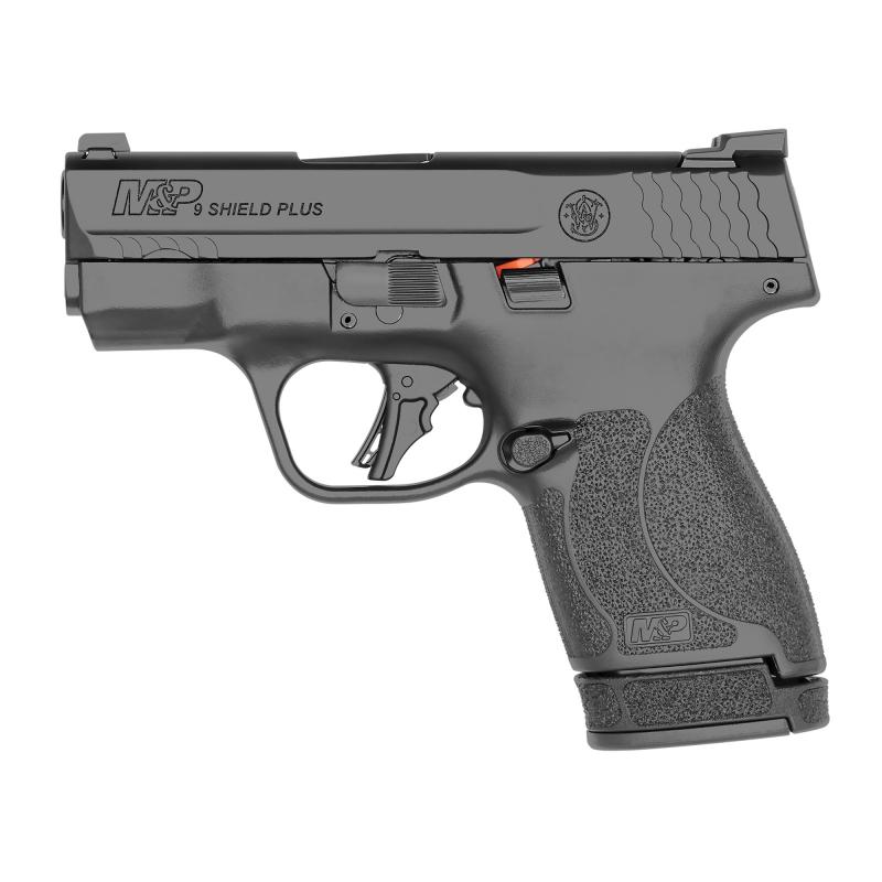 Shield Plus, Striker Fired, Micro Compact, 9MM, 3.1" Barrel, Polymer Frame, No Thumb Safety, White Dot Sights, Flat Face Trigger, 3 Mags, 1-10Rd 2-13Rd, Black 13250