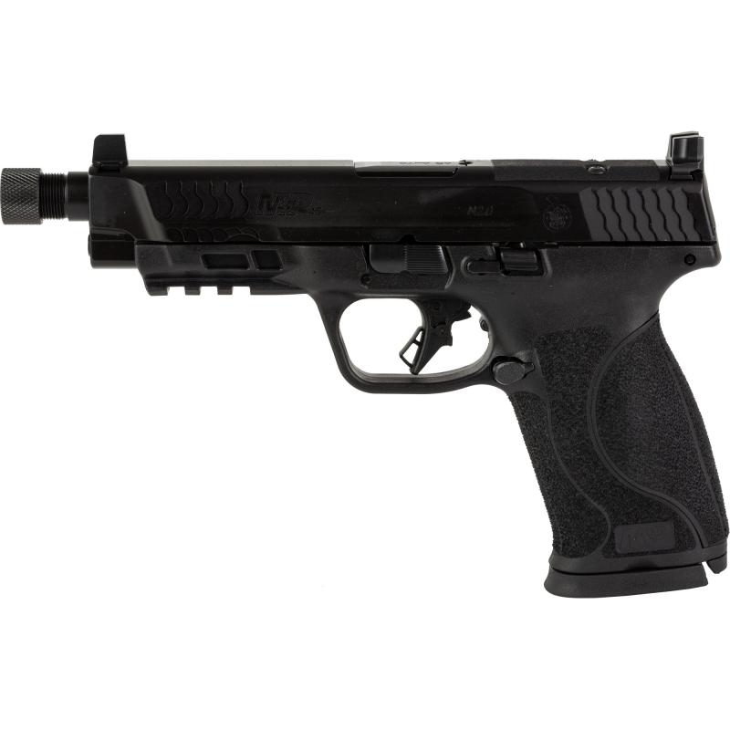 M&P45 M2.0, Striker Fired, Semi-automatic, Polymer Frame Pistol, Full Size, 45ACP, 5.125" Threaded Barrel, 1/2x28, Armornite Finish, Black, Optic Height Sights, Optics Ready Slide, No Manual Safety, Flat Face Trigger with Integrated Trigger Safety, 10 Ro