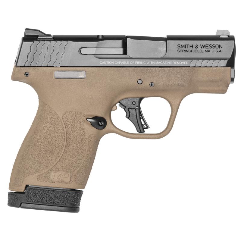 M&P9, Shield Plus, Striker Fired, Semi-automatic, Polymer Frame Pistol, Micro-Compact, 9MM, 3.1" Barrel, Armornite Finish, Flat Dark Earth Frame, Black Slide, White Dot Sights, Flat Face Trigger, 2 Magazines, (1) 10-Round (1) 13-Roun