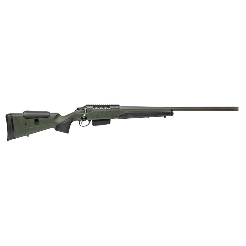 Tikka T3x Super Varmint | 223 Rem, 20" Threaded Barrel, Thungsten Cerakote, Green Rouchtech Stock, Adjustable Cheek Piece, 2 Stage Trigger, 5+1