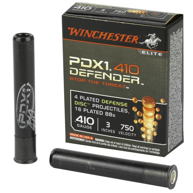 PDX1 Defender Ammunition For Personal Defense .410 Gauge 3 Inch 4 Discs 16 BBs 10 Per Box