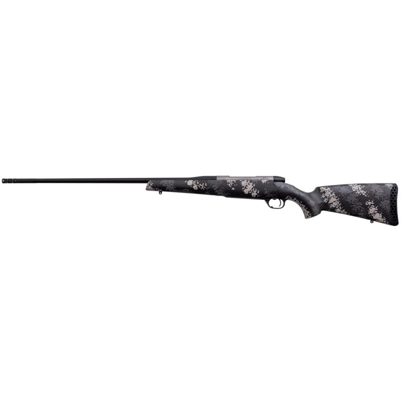 Mark V, Backcountry 2.0 Ti, Bolt Action Rifle, 280Ackley Improved, 24" Flutted Titanium Barrel, #1 Contour, Cerakoted Finish, Graphite Black, Grey and White Sponge Accents, Exposed Carbon Fiber Stock, Muzzle Brake, 4 Rounds, Right Hand MBT20N280AR6B