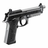 92XI SAO Tactical, Semi-automatic, Single Action Only, Full Size Pistol, 9MM, 5.1" Threaded Barrel, 1/2x28, Cerakote Finish, Black Slide and Controls, Silver Frame and Barrel, Optic Ready, Ambidextrous Safety, Suppressor Sights, 15 Rounds, 2 Magazines J9