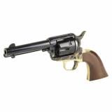 Pistolero, Single Action Revolver, 9MM/357 Magnum, 4.75" Barrel, Steel, Color Case Hardened Finished Receiver, Blued Finish Barrel, Brass Backstrap/Trigger Guard, Wood Grips, Fixed Sights, 6 Rounds, Includes 357 Magnum Cylinder PPP9MMDC