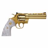 Python, Revolver, Double Action, 357 Magnum, 5", 24K Gold Frame, 24K Gold Parts, Pearlite Creme Grips With Gold Colt Emblem, 6 Rounds, 1:14, Colt Python 5" Stainless Steel, Blade Front/Adjustable Rear, Premium Black And Gold Wooden Case With Certificate