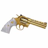 Python, Revolver, Double Action, 357 Magnum, 5", 24K Gold Frame, 24K Gold Parts, Pearlite Creme Grips With Gold Colt Emblem, 6 Rounds, 1:14, Colt Python 5" Stainless Steel, Blade Front/Adjustable Rear, Premium Black And Gold Wooden Case With Certificate
