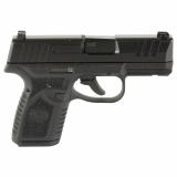 Reflex, Semi-automatic Pistol, Polymer Frame, Internal Hammer Fired, Single Action Only, Micro Compact, 9MM, 3.3" Cold Hammer Forged Barrel, PVD Finish, Black, Non-Manual Safety, Tritium Front Sight, 2 Dot Rear Sight, 2 Magazines, 10 Rounds 66-101412