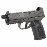FN509M Tactical, Semi-automatic, Striker Fired, Polymer Frame Pistol, Mid-Size, 9MM, 4.5" Barrel, Threaded 1/2x28", PVD Finish, Black, Optic Ready, Flat Faced Trigger, Suppressor Height 3 Dot Night Sights, Non-Manual Safety, 5 Magazines, (1)-15 Round and
