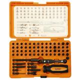 Screwdriver Set, Tool, Black, 68 Pieces, (32) Hollow Ground Bits for Slotted Screws, (17) Hex Bits In Standard and Metric Sizes, (6) Phillips Bits Including 2 Long Bits, (4) 6-Lobe Bits, (6) Specialty Bits, (1) Extension, (1) Rathcet Handle, and (1) Hand
